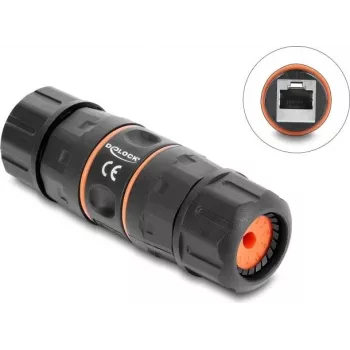 Delock RJ45 Female to RJ45 Female Cable Connector Cat.6A with M23.5 x 1.5 mm Thread Short Design IP68 Dust and Waterproof