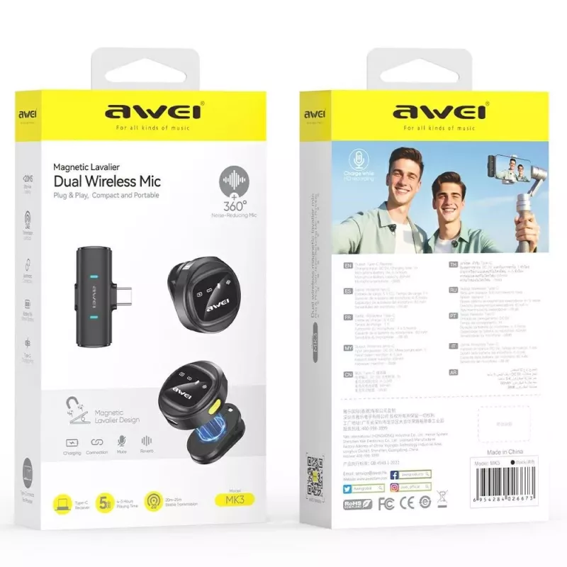 AWEI MK3 Duo Wireless Lavalier Microphone Black