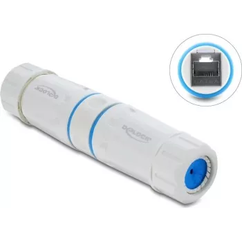 Delock RJ45 Female to RJ45 Female Coupler Cat.6A with M23.5 x 1.5 mm Thread IP68 Dustproof and Waterproof White (90661)