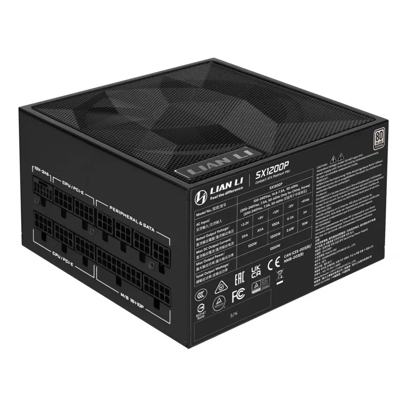 Lian Li SX Series 80 PLUS Platinum Power Supply, Fully Modular, PCIe 5.1, ATX 3.1 - 1200 Watt, Black
