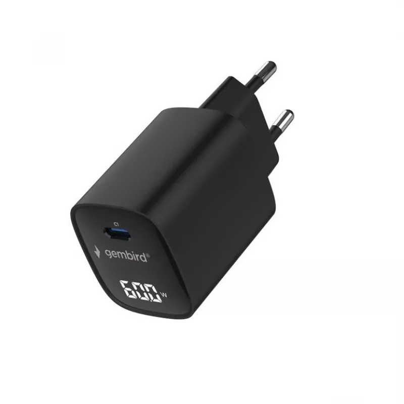 Gembird TA-UC-1C-PD60LCD-01-BK 60W USB Type-C Fast Charger with LCD Display, Black