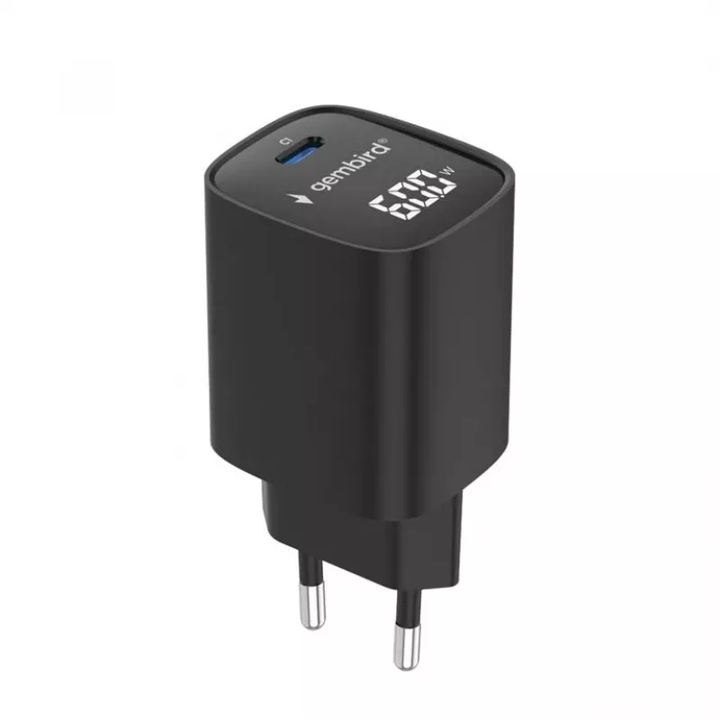 Gembird TA-UC-1C-PD60LCD-01-BK 60W USB Type-C Fast Charger with LCD Display, Black