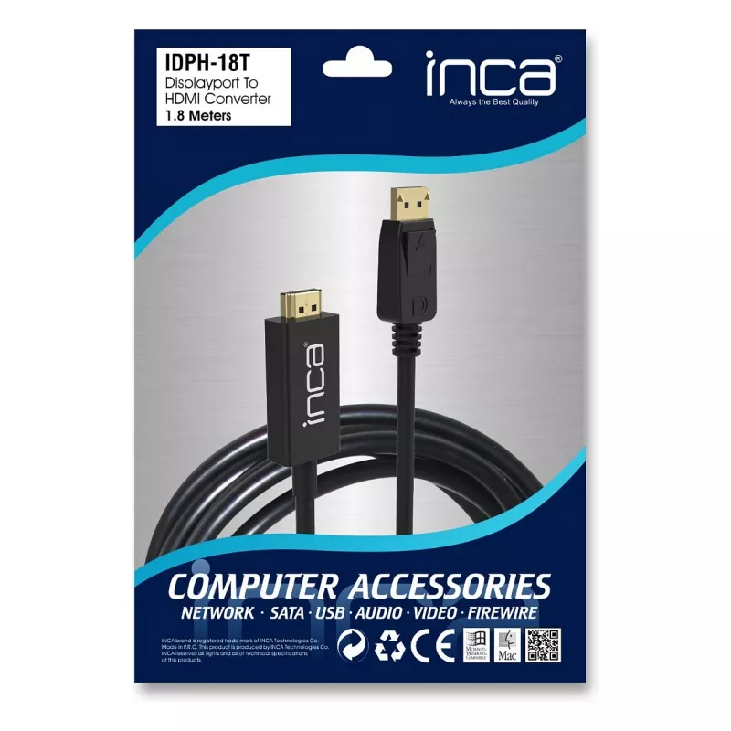 INCA DisplayPort to HDMI Cable 1.8 m 10.2 Gbit/s Black