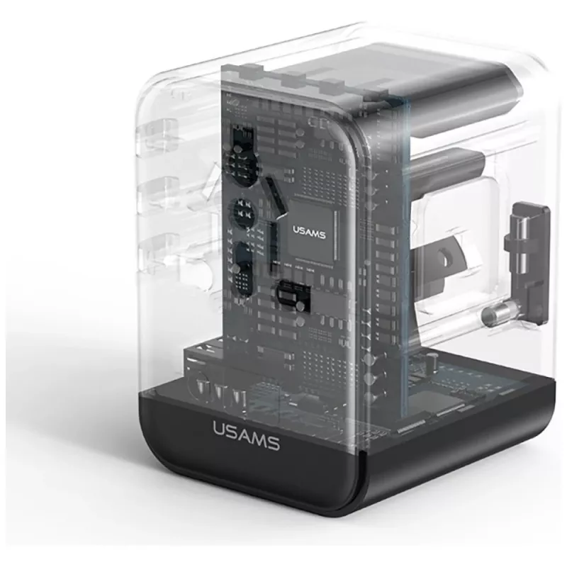 USAMS Travel Adapter CC308 17W 4in1 US/AU/EU/UK Black