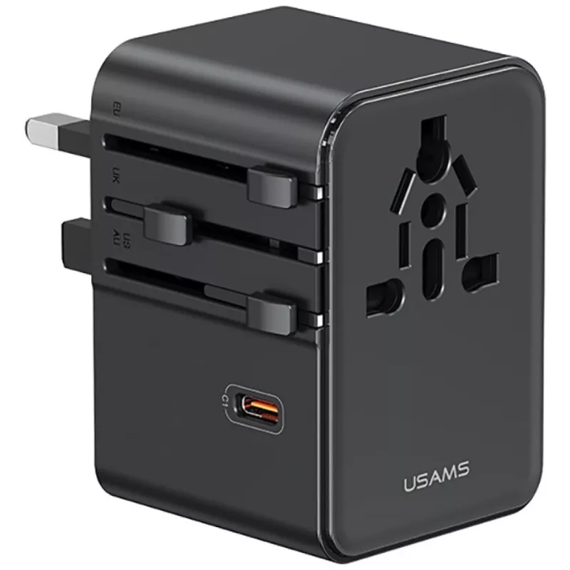 USAMS Travel Adapter CC310 70W 3xUSB-C US/AU/EU/UK Black