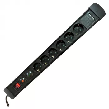 M-CAB SOCKET STRIP 6S PVC 1.5M 2U BK SURGE AND OVERLOAD PROTECTION