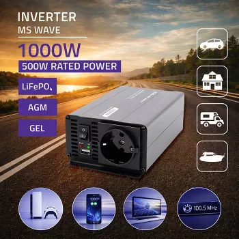 Qoltec MS Wave Voltage Converter 12V to 230V 500/1000W USB