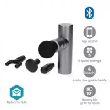 Nedis SmartLife Massage Gun with 5 Modes, 4 Heads, Bluetooth, Black