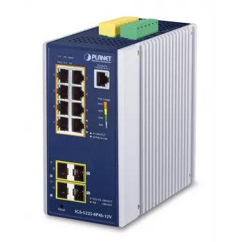 PLANET Industrial 8-Port GE PoE+ 2x 1G SFP + 2x 2.5G SFP Managed L2+ Gigabit Ethernet Switch, Aluminium, Blue