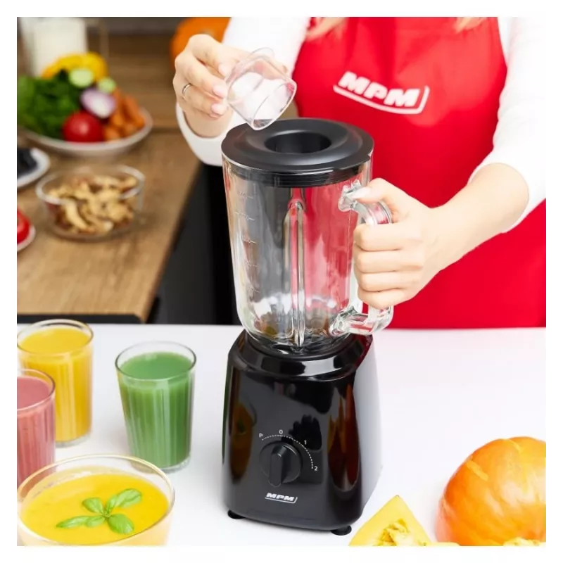 MPM MBL-37 Blender, 500 W, 1.5 L Glass Jug, Stainless Steel Blade, 2 Speeds, Pulse Function, Ice Crushing, Black