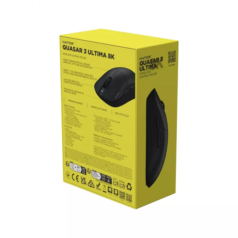 Hator Quasar 3 Ultima 8K Wireless Gaming Mouse Black