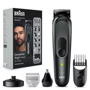 Braun MGK7491 17-in-1 Multi-Grooming Style Kit, Black/Silver, Cordless, Li-Ion, 100 min Runtime