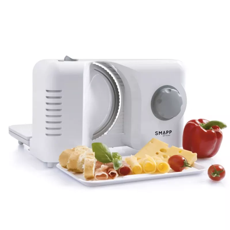SMAPP 393.5 Electric Food Slicer, Foldable, 150W, Stainless Steel Blade, White