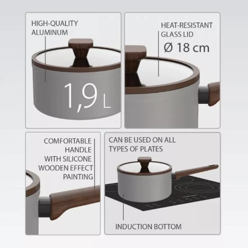Maestro MR-1211-18S Saucepan with Lid 18cm 1.9L Stainless Steel Grey