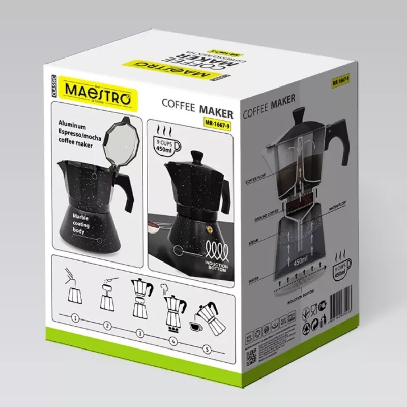 Maestro Granite MR-1667-9 Stovetop Espresso Maker 450ml 9 Cups