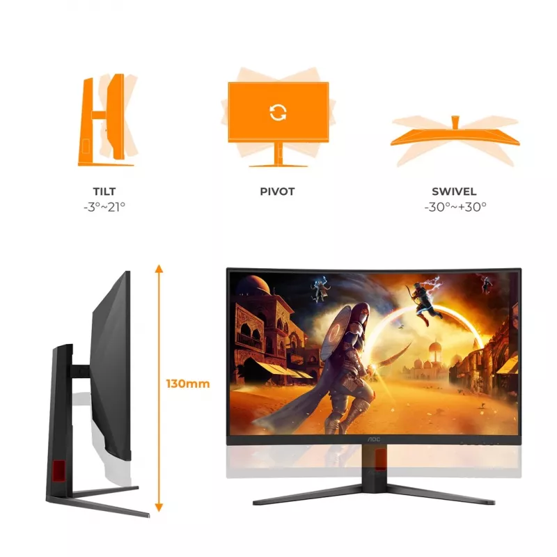 AOC C32G4Z 31.5 inch Curved Gaming Monitor, Full HD, 240Hz, 1ms, VA, FreeSync Premium, Black/Red