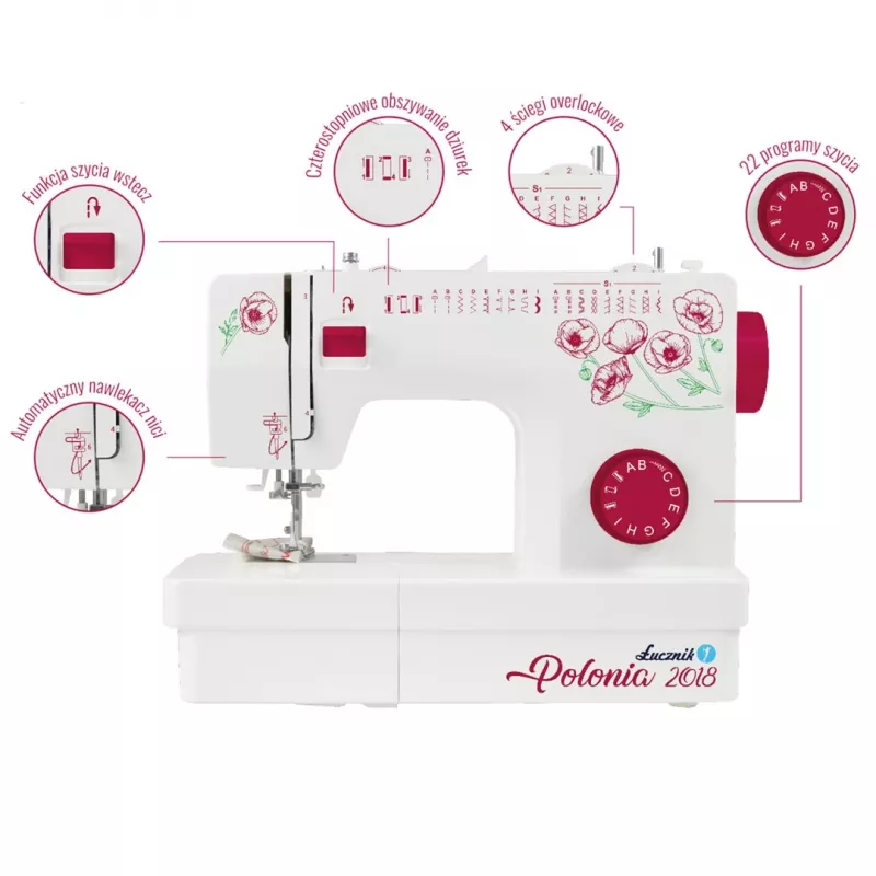 ŁUCZNIK Polonia 2018 Mechanical Sewing Machine - 22 Stitch Patterns, LED Light, Free Arm