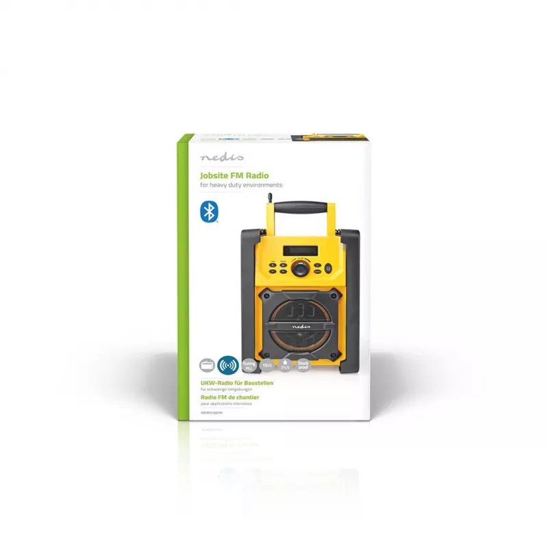 Nedis FM Radio RDFM3100YW - Portable FM Radio with Bluetooth and AUX, IPX5, Yellow