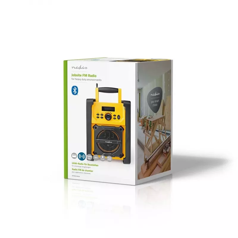 Nedis FM Radio RDFM3100YW - Portable FM Radio with Bluetooth and AUX, IPX5, Yellow