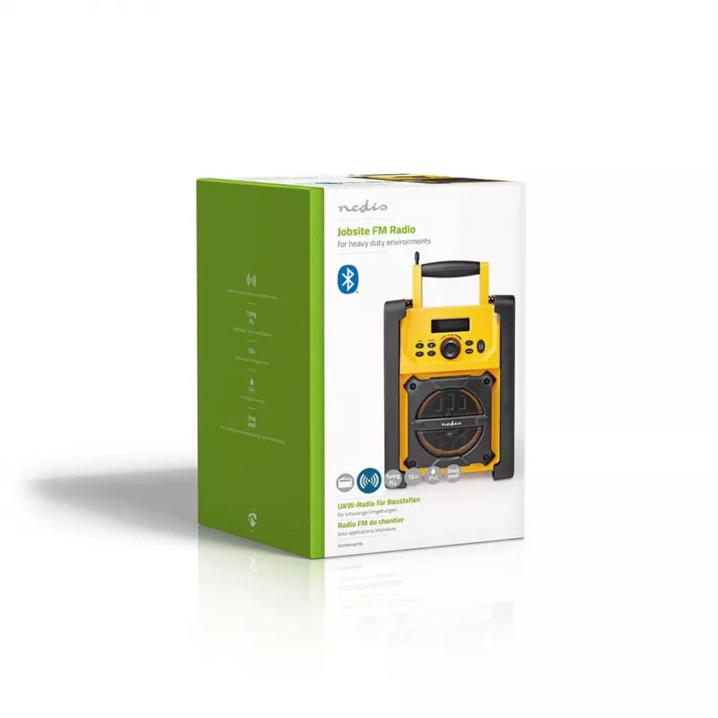 Nedis FM Radio RDFM3100YW - Portable FM Radio with Bluetooth and AUX, IPX5, Yellow