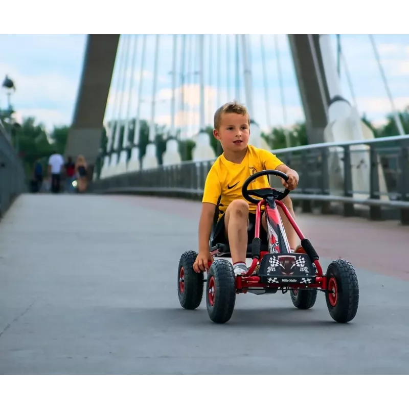 MILLY MALLY Pedal Go-Kart Thor Black, Steel Frame, EVA Foam Wheels, Hand Brake, Forward/Reverse, for Kids 3-8 Years, Max Load 30 kg