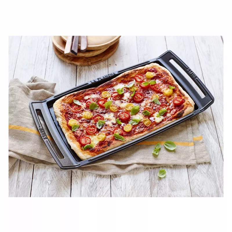 Staub Rectangular Cast Iron Roasting Pan with Lid, Black, Induction Compatible, 38 cm