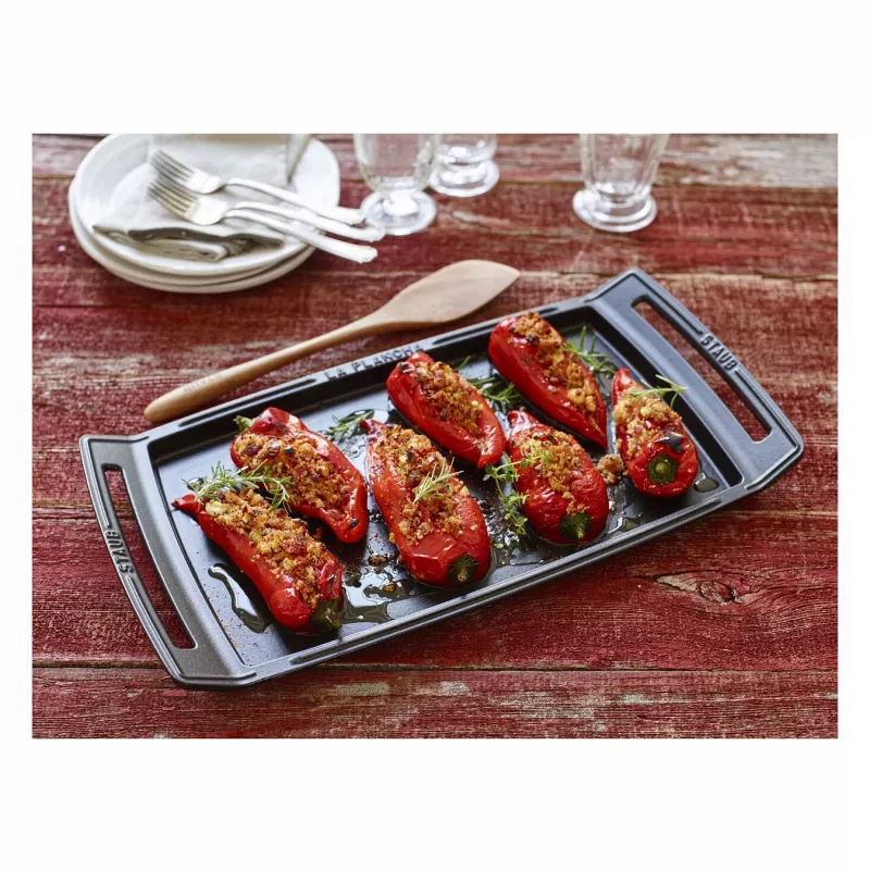 Staub Rectangular Cast Iron Roasting Pan with Lid, Black, Induction Compatible, 38 cm