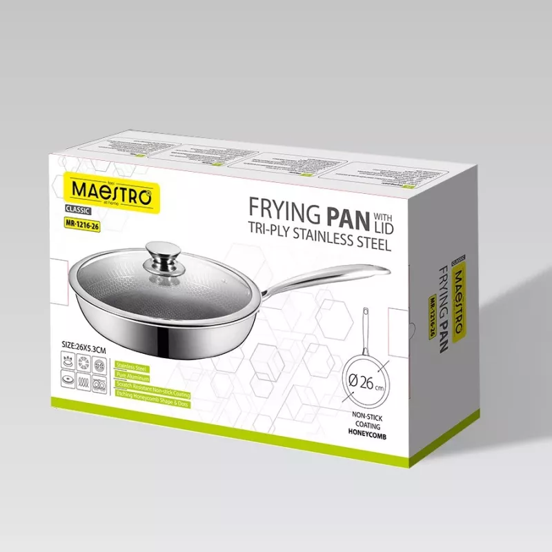 Maestro MR-1216-26 Frying Pan with Lid 26 cm Cast Aluminum Marble Non-Stick Induction Compatible Black/Grey