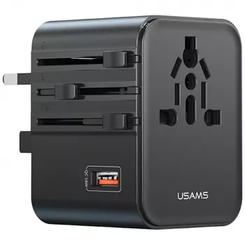 USAMS Travel Adapter 25W 4in1 US/AU/EU/UK Black CC309