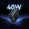 USAMS T70 40W 2xUSB-A 2xUSB-C Black Wall Charger