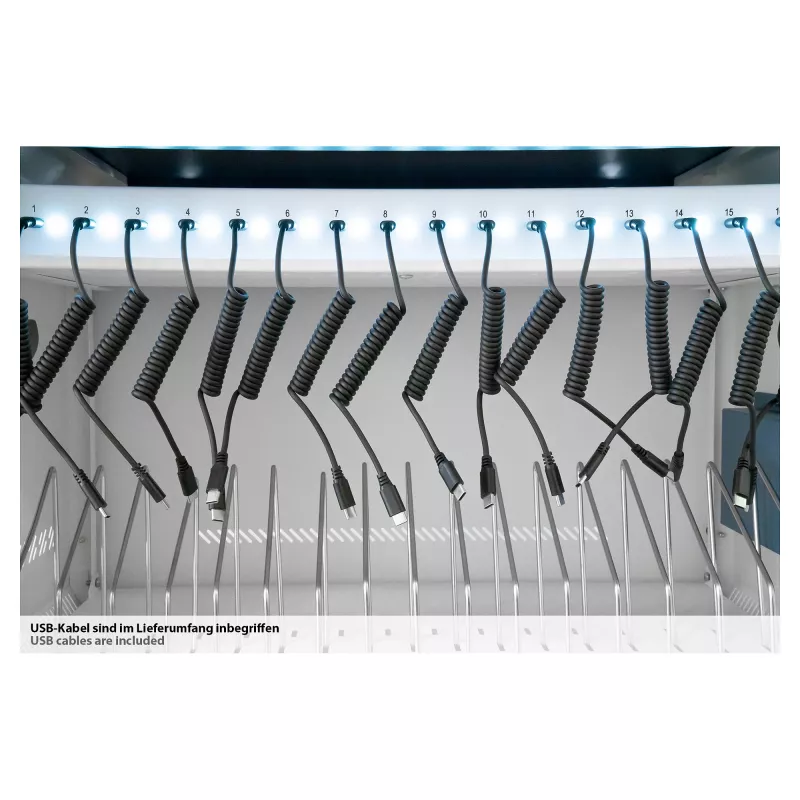 GoodConnections GEMMA T32C Tablet Charging Cart USB-C 18W per Port PD3.0 QC3.0 White/Blue