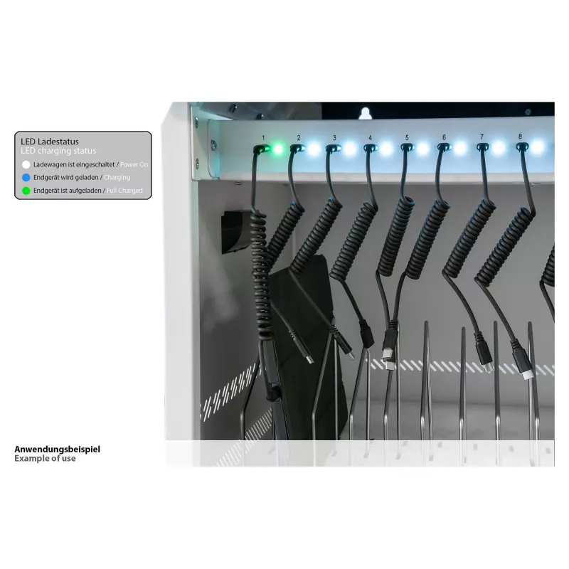 GoodConnections GEMMA T32C Tablet Charging Cart USB-C 18W per Port PD3.0 QC3.0 White/Blue