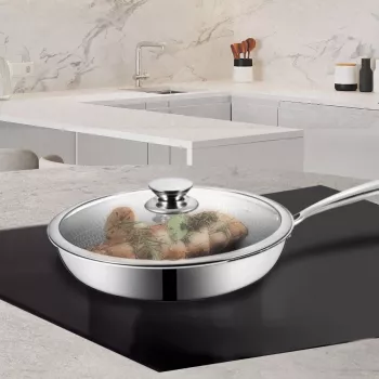 Maestro MR-1216-28 Frying Pan with Lid 28 cm, Non-stick Marble Coating, Induction Compatible, Black/Grey
