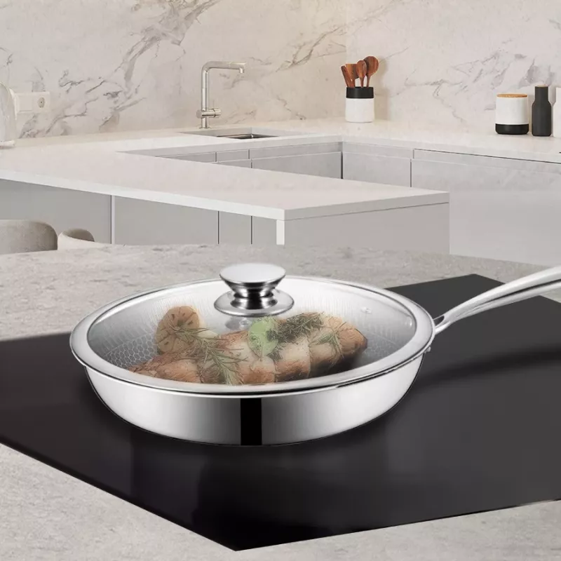 Maestro MR-1216-28 Frying Pan with Lid 28 cm, Non-stick Marble Coating, Induction Compatible, Black/Grey