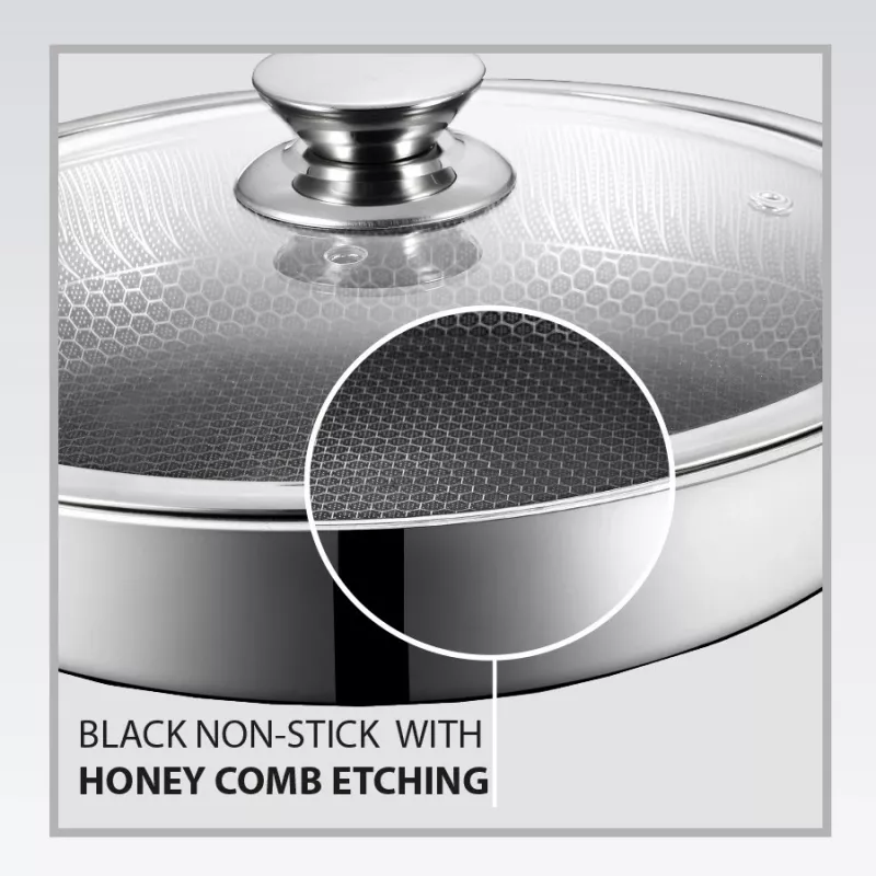 Maestro MR-1216-28 Frying Pan with Lid 28 cm, Non-stick Marble Coating, Induction Compatible, Black/Grey