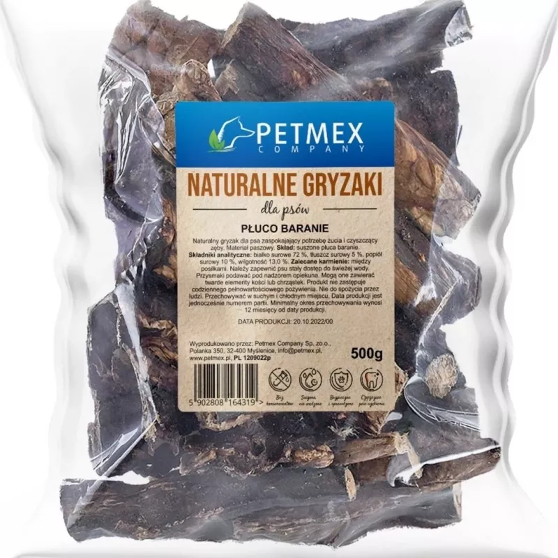 PETMEX Sheep Lung Natural Chew Dog Treat 500g