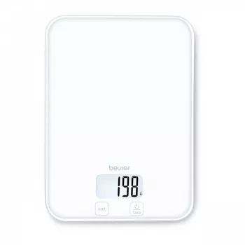 Beurer KS 19 Pure White Digital Kitchen Scale with Sensor Touch Buttons, 5 kg Capacity, 1 g Graduation, Tara Function, LCD Display