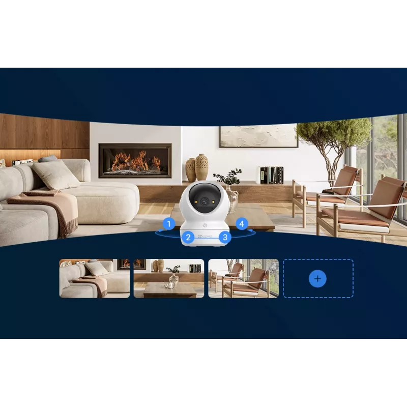 EZVIZ H6c G1 4K Spherical IP Security Camera Indoor, 4K UHD, 3840x2160, Wi-Fi, Ethernet, Night Vision, Two-Way Audio, AI Detection, Ceiling/Wall/Desk Mount
