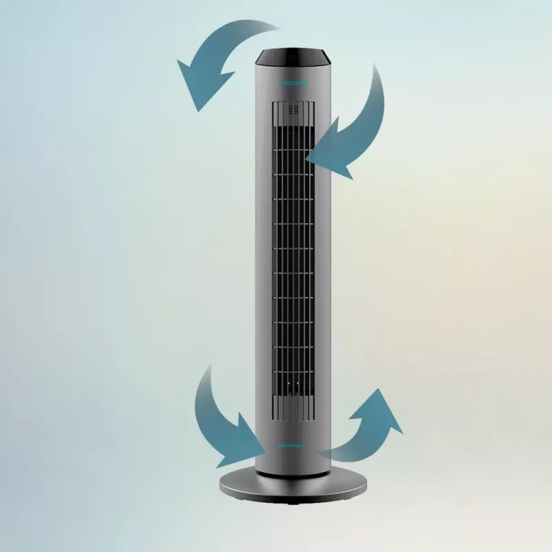 Cecotec EnergySilence 8190 Skyline Ionic Tower Fan, Stand Fan, 60 W, 29 cm, 3 Speeds, Oscillation, Timer, Remote Control, Grey