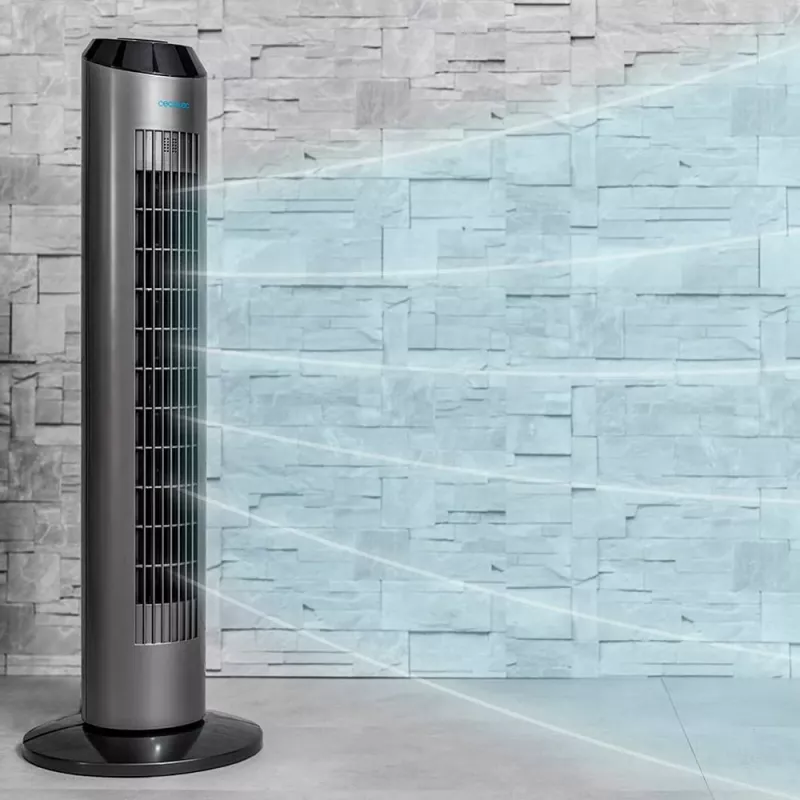 Cecotec EnergySilence 8190 Skyline Ionic Tower Fan, Stand Fan, 60 W, 29 cm, 3 Speeds, Oscillation, Timer, Remote Control, Grey