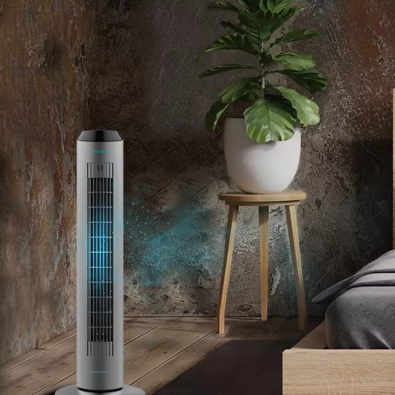 Cecotec EnergySilence 8190 Skyline Ionic Tower Fan, Stand Fan, 60 W, 29 cm, 3 Speeds, Oscillation, Timer, Remote Control, Grey