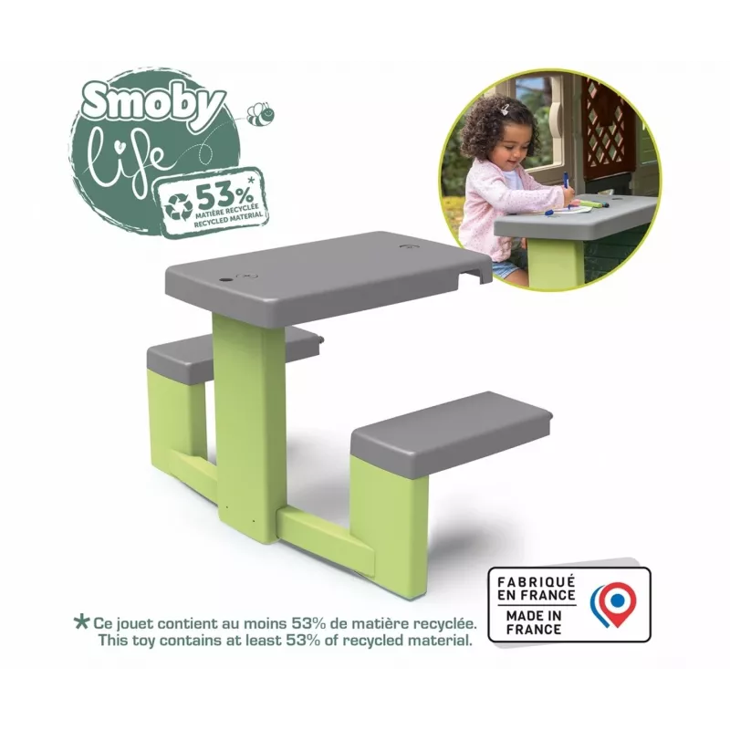 SMOBY Life Children's Picnic Table Green/Grey