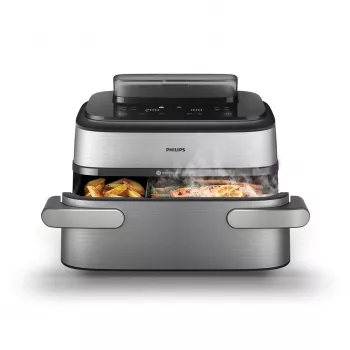 Philips 5000 Series NA565/02 Dual Basket Air Fryer 9.5 L 2750 W Black, Silver, Stainless Steel