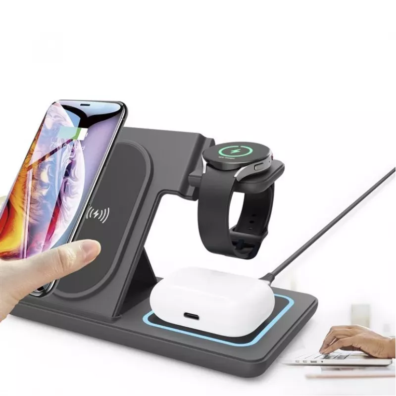Gembird TA-WPC31S-01-BK 3-in-1 Foldable Wireless Charger Stand, 15W, Samsung Watch, Black