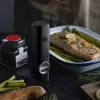 PROMIS MP35X2 Electric Salt and Pepper Mill Set with Stand, Stainless Steel/Silver, 2x 220mm, Ceramic Grinder, Battery Operated, LED Light