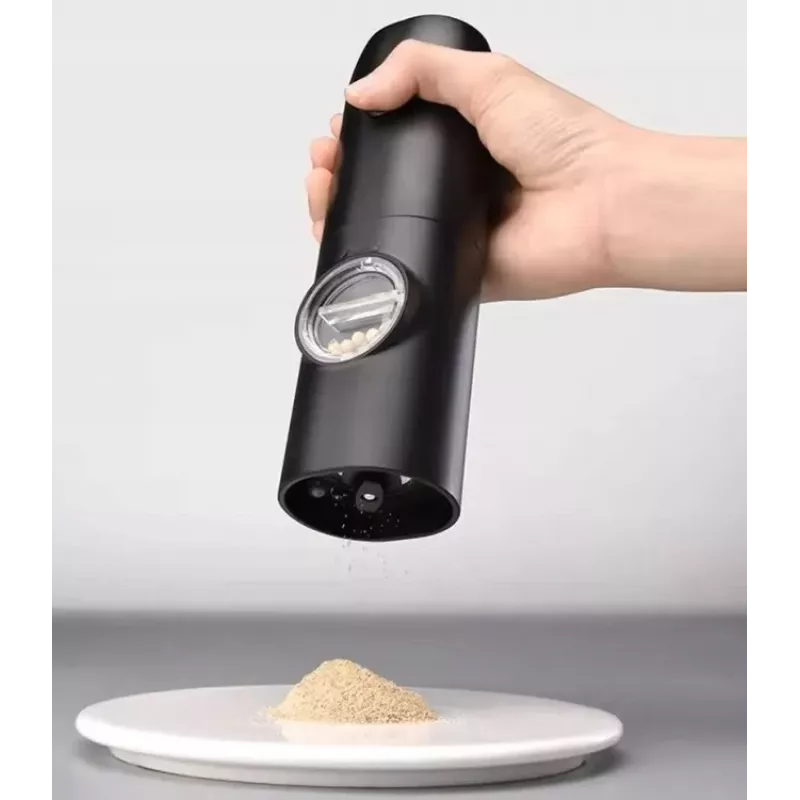 PROMIS MP35X2 Electric Salt and Pepper Mill Set with Stand, Stainless Steel/Silver, 2x 220mm, Ceramic Grinder, Battery Operated, LED Light