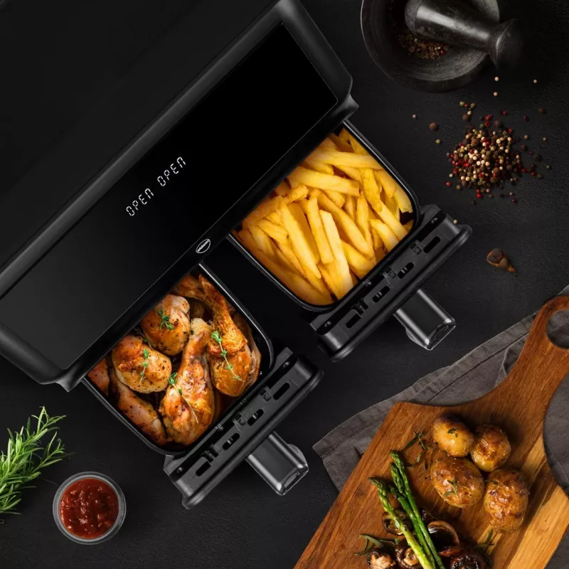 ELDOM FR210 DualCrisp Double Air Fryer, 2200 W, 8 L Capacity, LED Display, Black