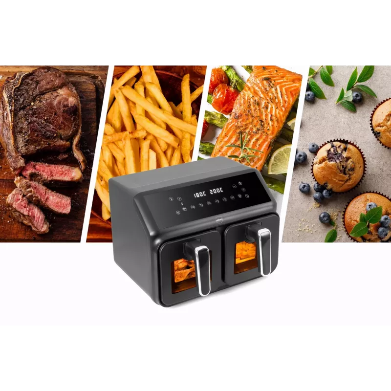 ELDOM FR210 DualCrisp Double Air Fryer, 2200 W, 8 L Capacity, LED Display, Black
