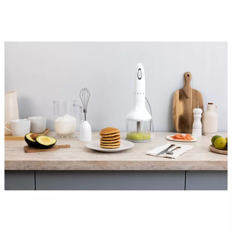 SMEG HBF03WHEU Immersion Blender, 700W, Stainless Steel Blending Arm, White