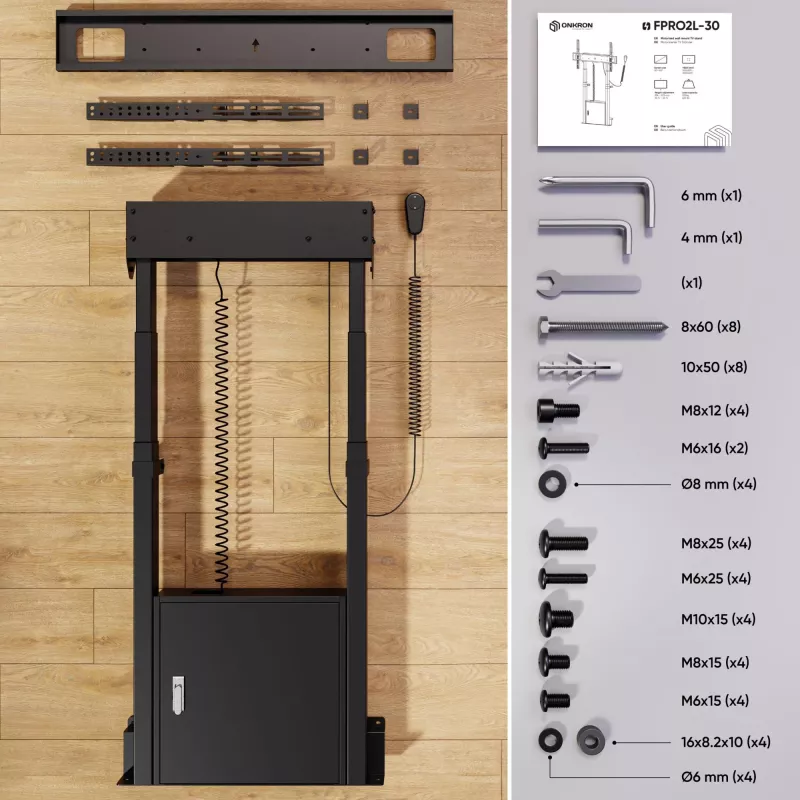 ONKRON FPRO2L-30-B Mobile Floor Stand for 55-100 inch TVs, Black